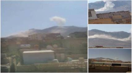 بالصور: طيران التحالف يشن 3 غارات على جبل نقم شرق صنعاء